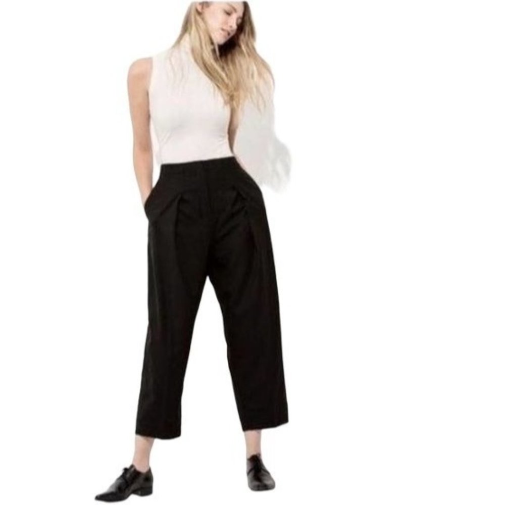Kit and Ace Black Pleated Cropped Relaxed Fit Trouser Slacks Dress Pants Size 6 - Picture 1 of 13
